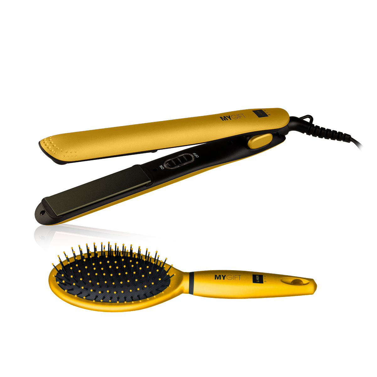 ΣΕΤ ΔΩΡΟΥ ΕΠΑΓΓΕΛΜΑΤΙΚΗΣ ΠΡΕΣΑΣ ΜΑΛΛΙΩΝ ΚΑΙ ΒΟΥΡΤΣΑΣ / B231 - MYGIFT PROFESSIONAL HAIR STRAIGHTENER AND BRUSH GIFT SET SPICY GOLD